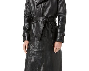 Men's Full Length Genuine Leather Trench Coat: Gothic Steampunk Overcoat
