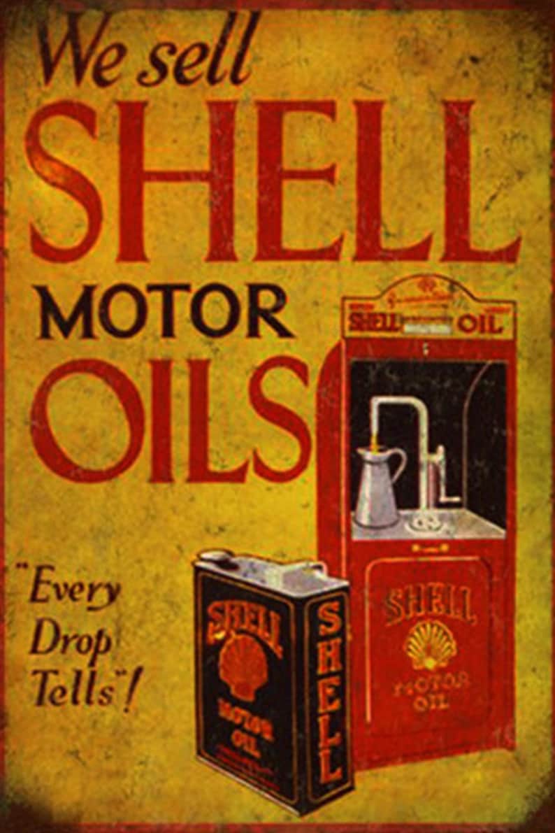 Tin Sign Vintage Shell Motor Oil Garage Wall Gas Station Man Cave Lusso ...