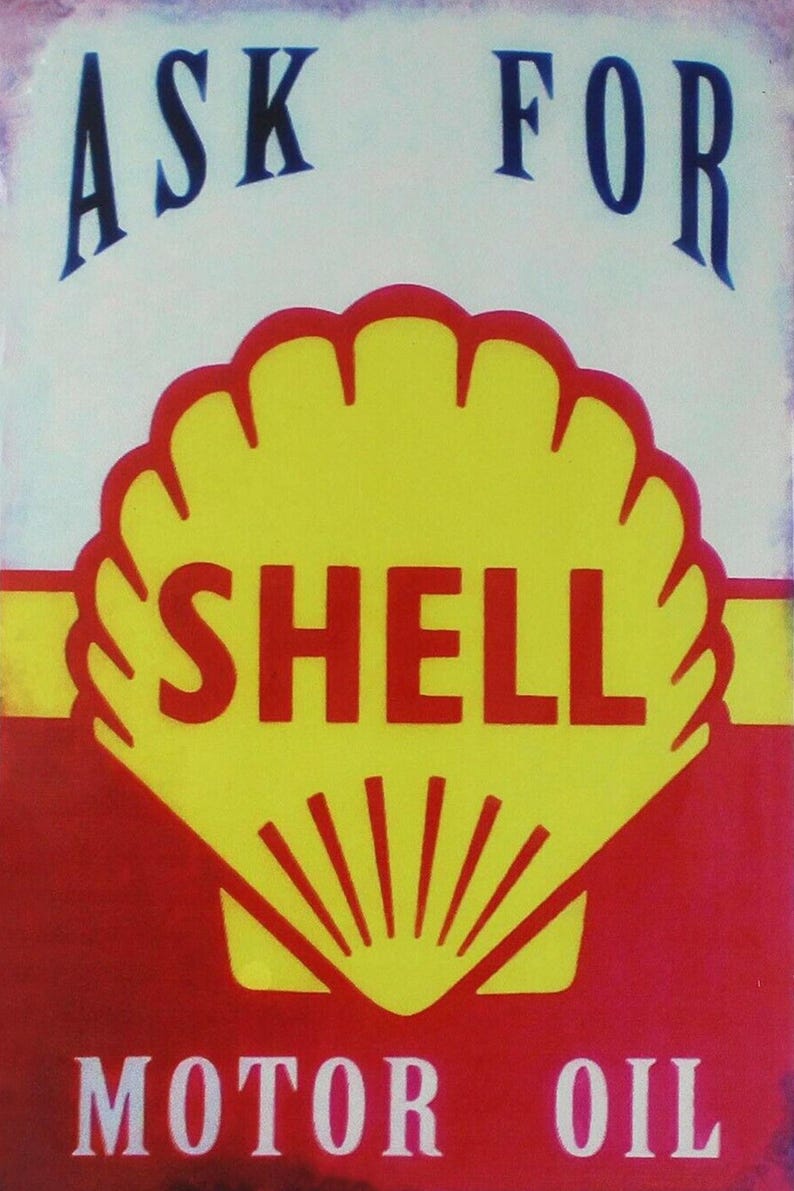 Tin Sign Vintage Shell Motor Oil Garage Wall Gas Station Man Cave Lusso ...