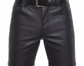 Herren Echtleder Leder Slim Fit Shorts mit 5 Taschen