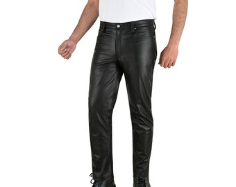 Men's Crocodile Print Cowhide Leather Biker Pants – 5 Pocket Style