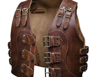 Handgefertigte Vintage Bikerweste aus dickem Leder für Herren - Steampunk Chopper Style