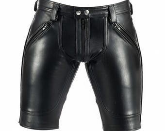 Herren Schwarz Rindsleder Club Shorts mit optionalen Back Zip