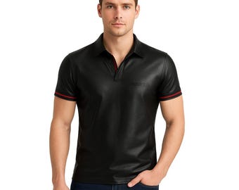 Men’s Real Lambskin Polo – Short-Sleeve Leather Shirt in 3 Color Options
