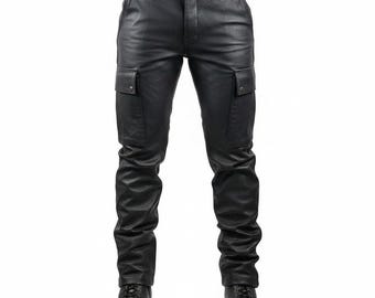 Men’s Genuine Cowhide Leather Biker Cargo Pants