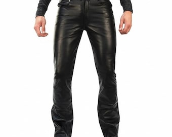 Herren Rindsleder Bootcut Bikerhose mit 5 Taschen