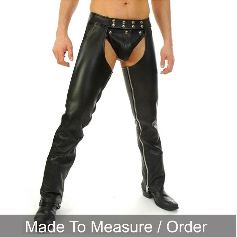 Men's Leather Chaps with Detachable Codpiece - Biker Style image 3