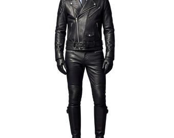 Herren Brando Gesteppte Rindsleder Bikerjacke - Echtleder Motorrad Stil