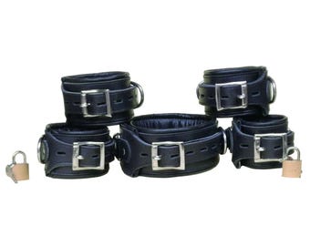 Leder - Bondage - Fesselset - Gepolstert, abschließbar, 5-teilig