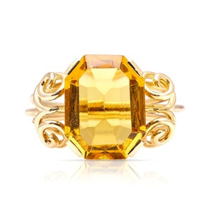 Vintage Citrine Cocktail Ring | Antique Gold Statement Ring | Yellow Gemstone Ring | November Birthstone Jewelry Gift for Her