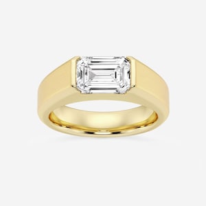 3 CTW Emerald Lab-Grown Diamond Half Bezel Men’s Solitaire Brushed Finish Wedding Band | Solid Gold Modern Luxury Ring