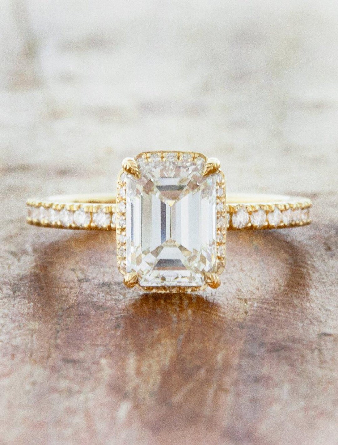 Emerald Cut Solitaire Engagement Ring With Peek-a-boo Halo & CVD ...