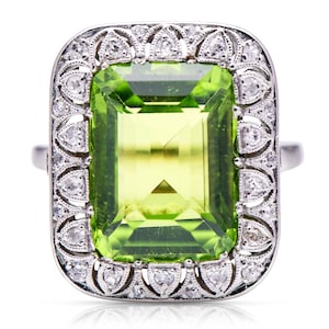 Antique Belle Époque Peridot and Diamond Ring | Solid Gold Vintage Style with Certificate, Engraving & UPS Express Shipping