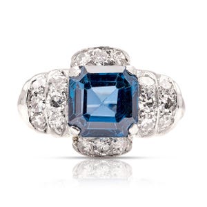 Vintage, Art Deco cobalt blue spinel & diamond ring | Antique cocktail ring | Unique engagement ring | Rare gemstone jewelry gift for her
