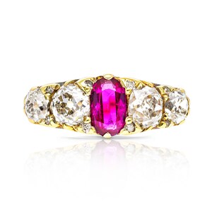 Victorian Ruby & Diamond Three-Stone Ring | Antique Vintage Style Engagement or Anniversary Ring with Lab-Grown Diamonds in Gold