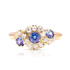 Vintage Sapphire & Diamond Cluster Ring | Antique Gold Engagement Ring | Classic Sapphire Diamond Jewelry Gift for Her