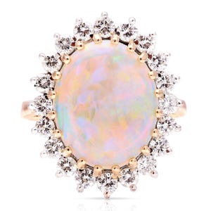 Vintage Opal & Diamond Cluster Cocktail Ring | Antique October Birthstone Jewelry | Unique Statement Ring | Heirloom Bridal Gift