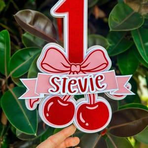 Cherry bow birthday cake topper