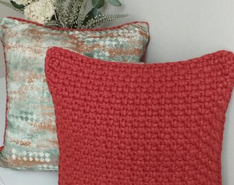 Grobstrick-Kissenbezug, handgefertigter, strukturierter Häkelkissenbezug 45 x 45 cm, rosa Dekokissenbezug mit Reißverschluss, gemütliche Sofa-, Schlafzimmer- und Heimdekoration