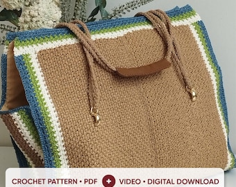 Häkelanleitung für eine farbenfrohe Einkaufstasche (PDF mit Video-Tutorial), große, strukturierte Shopper-Tasche, ideal für Anfänger, zum Herunterladen (Sommer-Einkaufstasche)