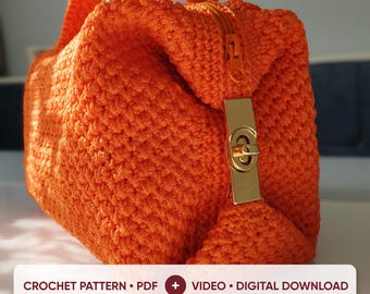 Patrón de minibolso de lona a crochet en PDF, bolso con cremallera DIY, patrón de crochet para principiantes