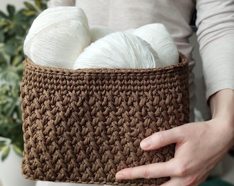 Patrón de crochet en PDF: Juego de cestas decorativas grandes con asas, cesta de almacenamiento redonda tejida, tutorial de decoración del hogar DIY