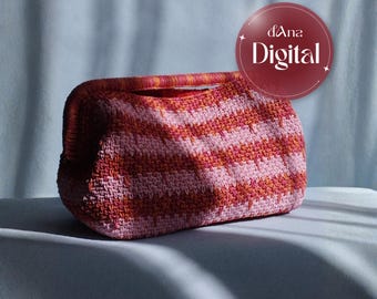 Patroon gehaakte clutch pdf, raffia zakje frame portemonnee tutorial, gestreepte zomerhandtas doe-het-zelfgids, geweven make-uptaspatroon, videogids