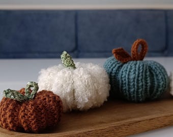 Knitted Pumpkin Set of 4, Handmade Fall Pumpkin Decor, Pumpkins for Autumn Home Decor, Custom Color Decorative Pumpkins, Fall Table Decor