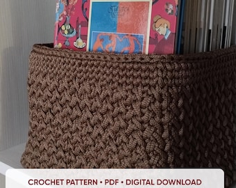 Crochet Storage Basket Pattern PDF with Video Tutorial, Large Shelf Organizer Bin, Beginner Yarn Basket Masterclass with Plywood Base