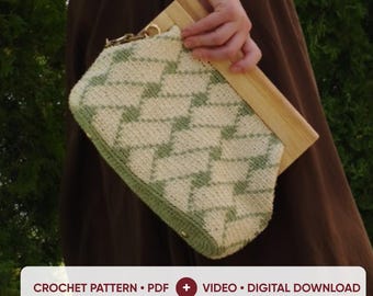 Häkelanleitung für eine Tasche (PDF), Häkelanleitung für eine Rahmentasche, Anleitung für eine geometrische Handtasche, Häkelanleitung für eine Tasche mit Holzverschluss