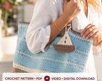 Häkelanleitung für einen Boots-Schlüsselanhänger (PDF + Video-Tutorial), maritimer Taschenanhänger aus Bast, sommerliches Häkelaccessoire (digitaler Download)