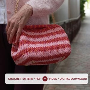 Raffia Crochet Bag Pattern with Video, Crochet Clutch Tutorial PDF, Jacquard Frame Purse Pattern, Structured Handbag DIY, Digital Download