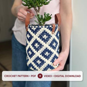 Crochet Basket Pattern PDF, Jacquard Plant Pot Cover Tutorial, Tapestry Crochet Rope Basket, Beginner Boho Planter Pattern