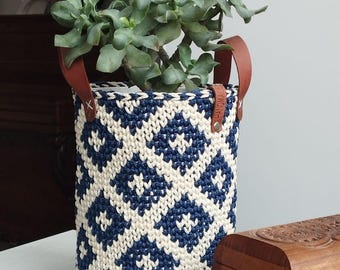 Tutorial para maceta de cuerda hecha a mano, patrón de cesta de ganchillo, funda decorativa para maceta DIY, decoración bohemia para el hogar, guía de ganchillo fácil