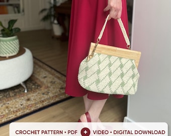 Häkelanleitung für eine Rahmentasche (PDF), Anleitung für eine Handtasche mit Holzrahmen, Häkeltasche selber machen, Videoanleitung, digitaler Download, Häkelanleitung für eine Handtasche