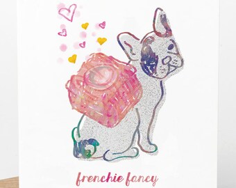 French Bulldog Card - Frenchie Fancy (dog birthday card, frenchie dog card, cute dog card, blank dog card, foodie card, romantic dog card)