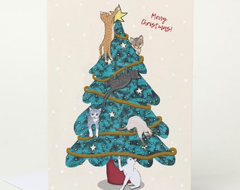 Christmas Tree Cat Card (cute cat christmas card, kittens christmas card, christmas card for daughter mum granddaughter)