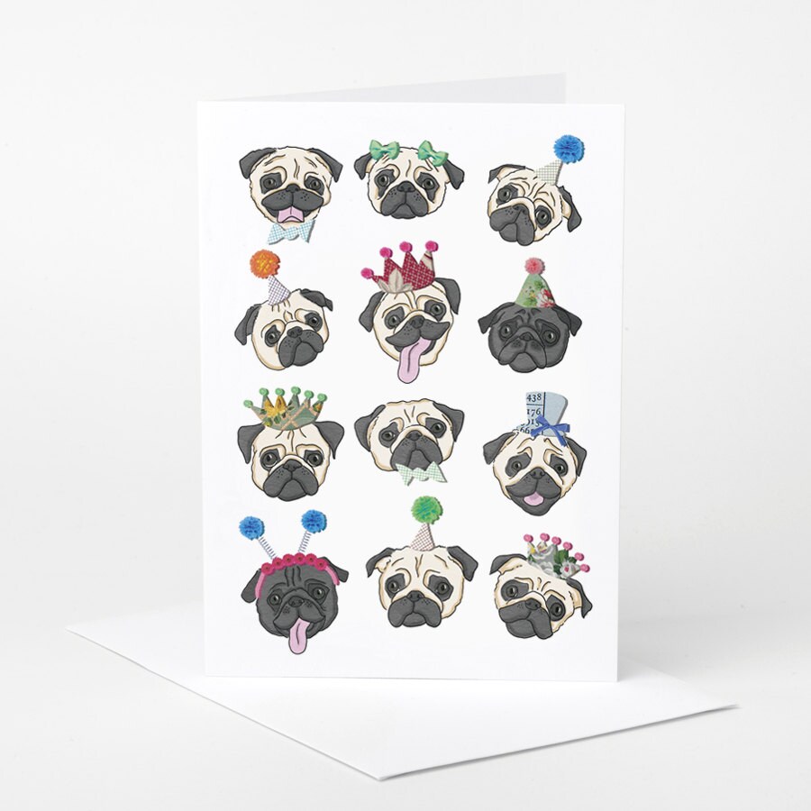 Pug Birthday Card (pug birthday card, pug love card, dog celebration …