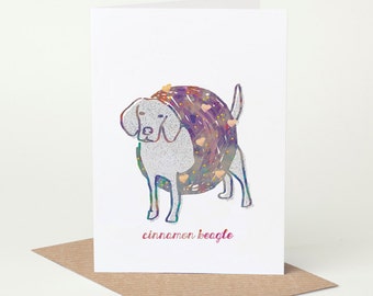 Beagle Card - Cinnamon Beagle (dog birthday card, funny dog card, cute dog card, blank dog card, foodie card, summer dog card, bagel card)