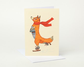 Ice Skating Fox Christmas Card