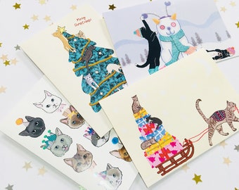 Cat Christmas Card Pack Pick 'N Mix (black cat, white cat, ginger cat, tabby cat, cute kittens christmas card, cat lover, different breeds)