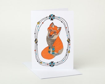 Curious Little Fox Card (fox birthday card, fox congratulations card, fox celebration card, wildlife card, woodland card, fox illustration)