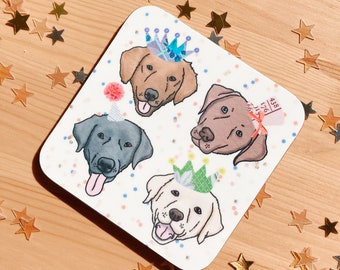 Labrador Coaster (lab gift, dog birthday present, dog lover, black, chocolate, golden, cute, design, hand drawn, fun, funny, puppy)