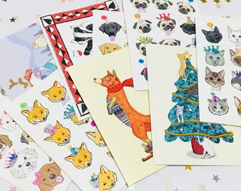 Animal Christmas Card Pack Pick 'N Mix (fox, badger, dog, cat, pug, woodland, Christmas cards, offer, sale, bundle)