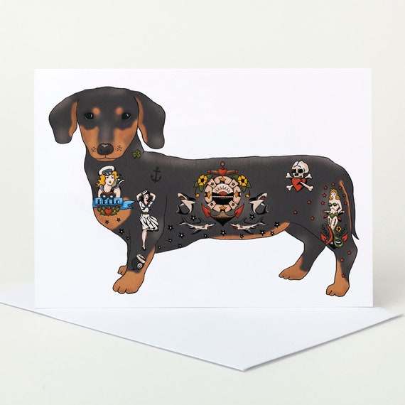 Tattoo Sausage Dog Birthday Card blank Dachshund Card Tatto - Etsy UK Tattoo Sausage Dog Birthday Card blank Dachshund Card Tatto - Etsy UK