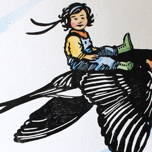 Thumbelina: Hope Rose Linocut Print With Watercolor Barn Swallow Fairy ...