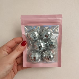 Mini Disco Ball Cake Toppers – Silver & Pink 3D Glitter Balls for Party Decor | Retro 70s Cake Decorations | Sparkly Paper Disco Balls