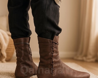 Handmade Leather Barefoot Boots for Women and Men | Wide Toe Box | Zero Drop Sole | Minimalist Long Brown Walking Boots
