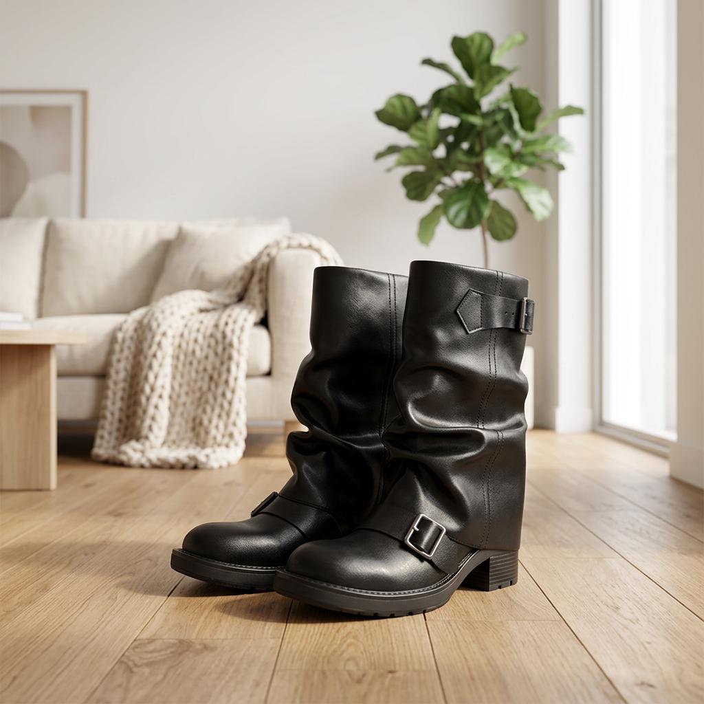 なるさんbuckle zip Biker Leather boots Buckle Moto Boots - Etsy
