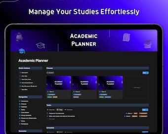 Planificador académico Notion Dashboard / Seguimiento de tareas, Apuntes de clase (Descarga digital)
